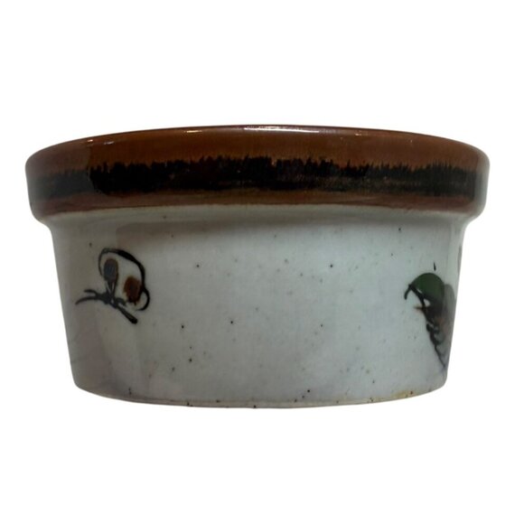 Vintage Hand-Painted Ceramic Bowl With Floral & Bird Motif Brown Rim Artisan Pot - Picture 4 of 8